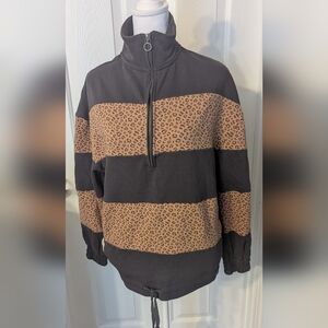 Simply Southern Women's Black and Brown Quarter-Zip Sweater Sz: M